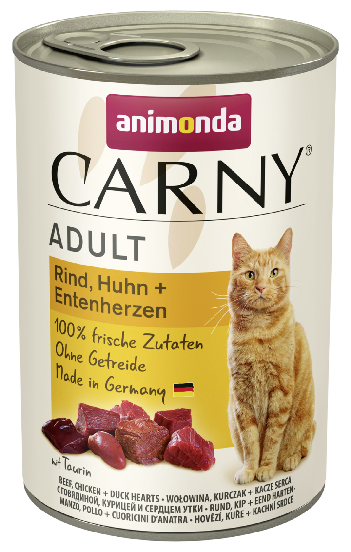 animonda Katzen-Nassfutter Carny Adult Rind, Huhn + Entenherzen